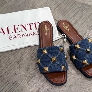 Valentino Garavani Blue and Gold Quilted Sandals